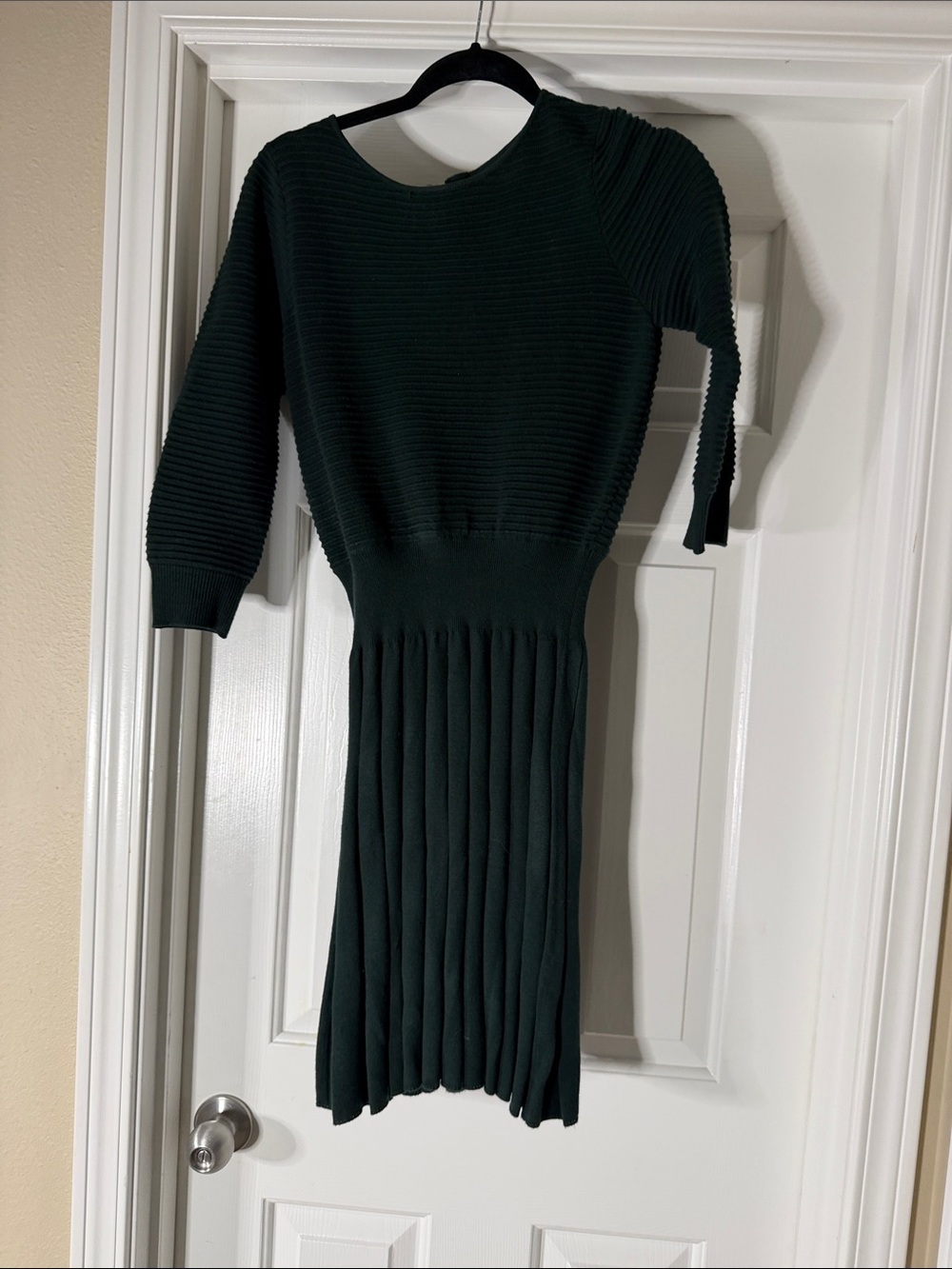 Eliza J Forest Green Ribbed Long Sleeve Knit Dress